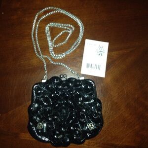 Brighton Floral Black Crossbody with Silver Chain